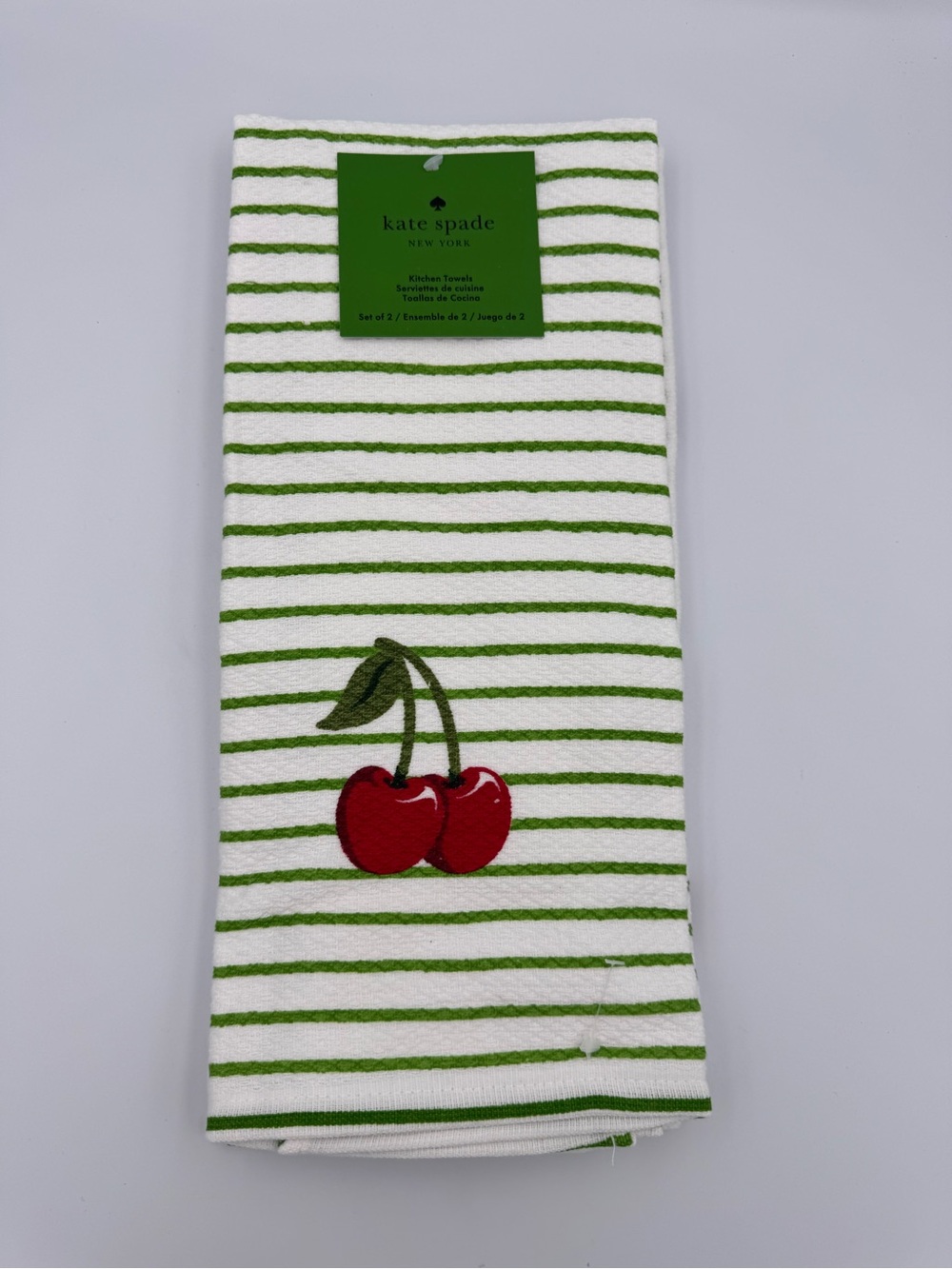 Kate‎ Spade New York Cherry Kitchen Towels Set 2 NWT Striped Coastal